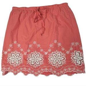 Sophie Max Coral Skirt with Floral Embroidery